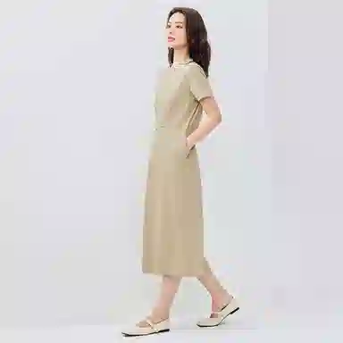 佐丹奴 侧腰带针织纯色短袖连衣裙 女款