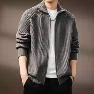 贵色 美式轻熟风双拉链毛线衣开衫休闲翻领保暖针织衫 男女同款