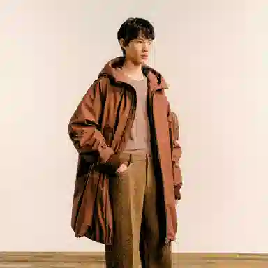 速写 中长款通勤设计纯色连帽保暖大口袋羽绒服 男款