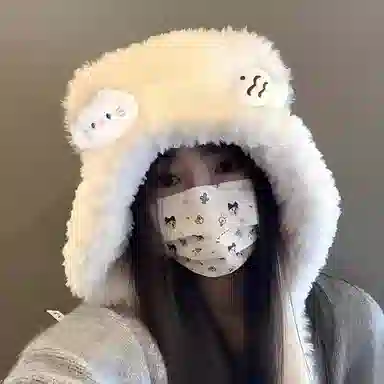 恩僾德 可爱小熊毛绒帽子小众百搭高颜值款防寒保暖毛茸茸雷锋帽甜酷显脸小 聚酯纤维 绒线帽 男女同款情侣款