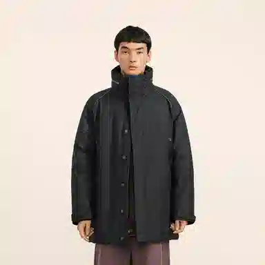 速写 中长款长袖拉链简约户外通勤保暖纯色舒适羽绒服 男款 本黑
