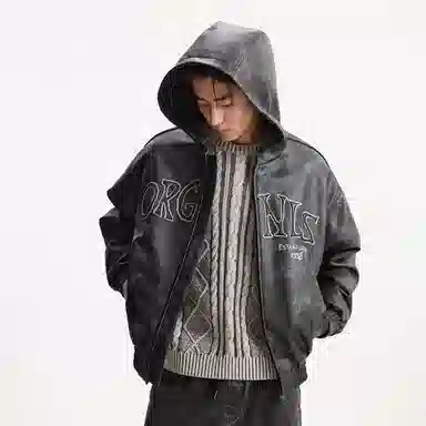 Jack Jones Cotton Puffer Jacket Hooded Zipper Letter Print