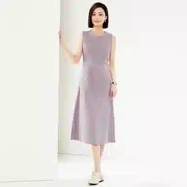 佐丹奴 梭织压褶圆领背心无袖连衣裙 女款
