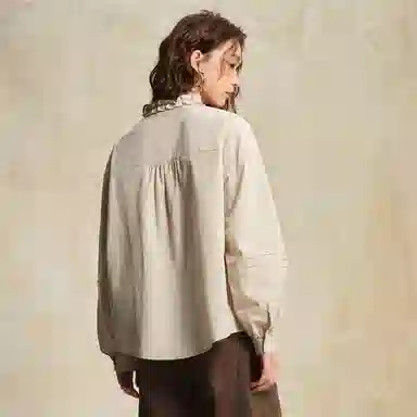 佐丹奴 纯棉花边小立领梭织长袖衬衫 女款