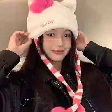 恩僾德 日系可爱甜美猫咪保暖骑车系带 聚酯纤维 绒线帽 男女同款情侣款