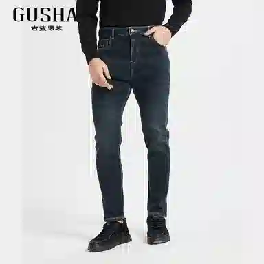 古鲨 轻奢耐磨刺绣潮流冬装牛仔裤 男款