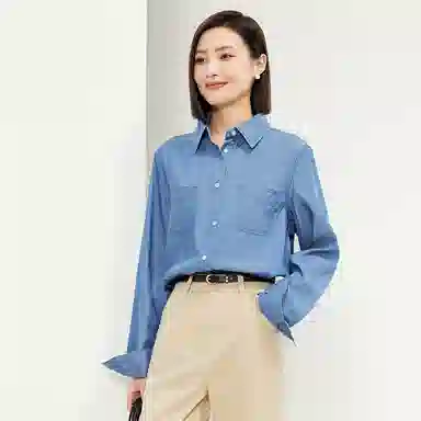 佐丹奴 简约翻领纯色休闲长袖衬衫 女款