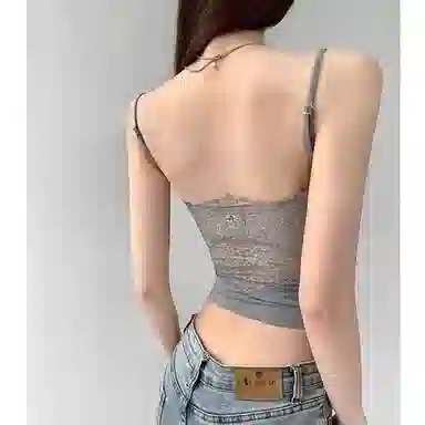 木清清 法式蕾丝露背带胸垫背心纯欲内搭打底外穿美背文胸一体吊带 女款