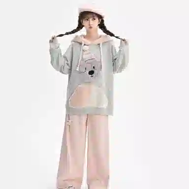 森女部落 潦草小狗闺蜜装连帽萌趣风拼贴套头可爱卫衣 女款