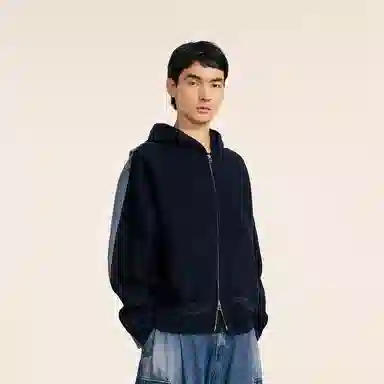 速写 拼接连帽拉链长袖休闲街头毛衣 男款