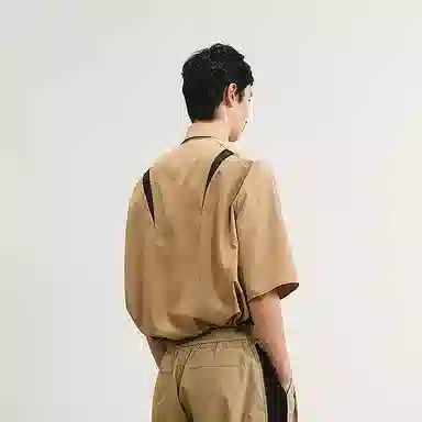 速写 拼色设计简约宽松户外百搭休闲短袖衬衫 男款