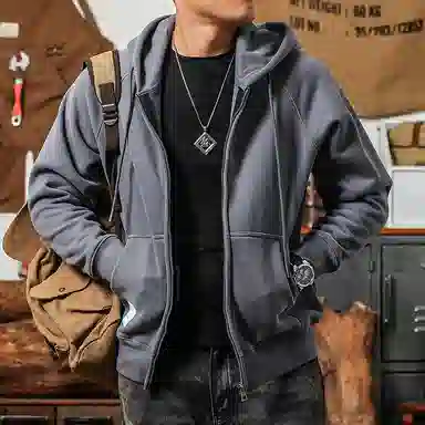季言 重磅加绒加厚保暖拉链开衫奥粒绒卫衣 男款