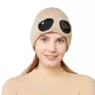 恩僾德 秋冬季飞行员眼镜百搭潮人冷帽滑雪帽子显脸小保暖小众百搭高颜值护耳朵 针织 绒线帽 男女同款情侣款