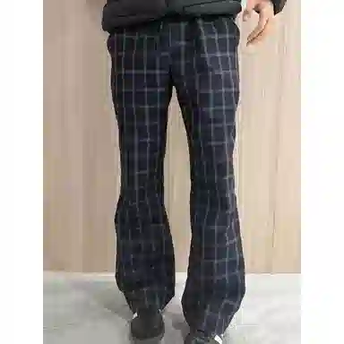 佑麟 美式复古格子裤子薄款微喇弯刀裤宽松直筒运动裤休闲裤 男女同款