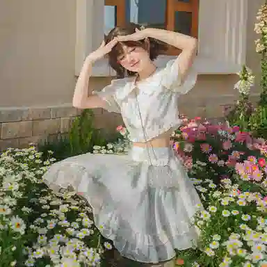 森女部落 仙气碎花系带裙子高腰小个子半身裙 女款 杏色