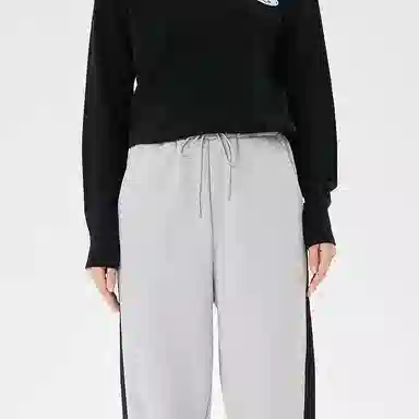 美特斯邦威 高腰宽松系带针织运动裤 女款