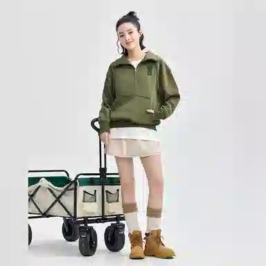 佐丹奴 心形字母刺绣抽绳立领半开襟针织卫衣 女款