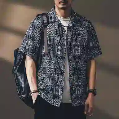 贵色 夏季 淡人随性盐系穿搭泡泡纱冰丝百搭神器衬衣清新文艺原创美式夏威夷度假花短袖衬衫 男女同款