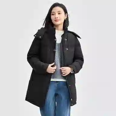 佐丹奴 飞机扣可卸帽梭织中长款舒适羽绒服 女款