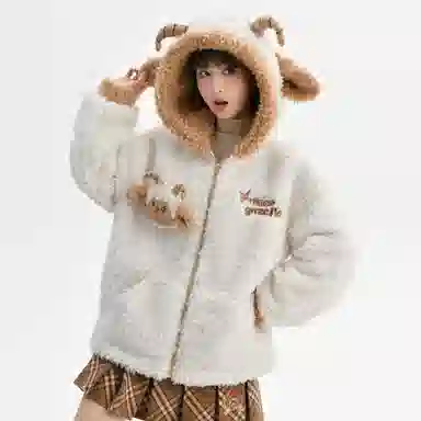 森女部落 羚羊公主原创可爱小羊软糯萌趣立体玩偶保暖卫衣 女款 米白色