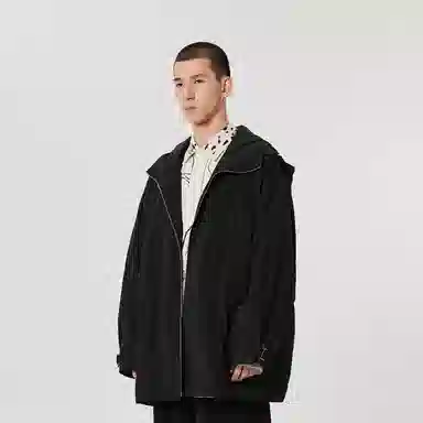 速写 纯色宽松长袖连帽拉链棉服 男女同款