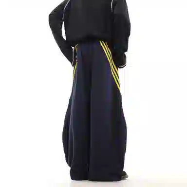 悍戈 美式街头条纹撞色设计感弯刀阔腿复古宽松垂感运动卫裤休闲裤 男女同款