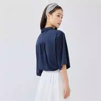 佐丹奴 纯色休闲梭织五分袖衬衫 女款