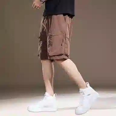 贵色 夏季 纯色口袋废土风男装机能风高端美式冰丝速干潮牌英伦风设计感宽松直筒休闲运动五分裤工装短裤 男女同款 基础色（黑灰白等）