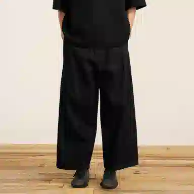 速写 纯色中腰拉链宽松九分阔腿牛仔裤 男款 牛仔黑