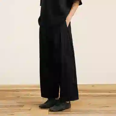速写 纯色中腰拉链宽松九分阔腿牛仔裤 男款 牛仔黑