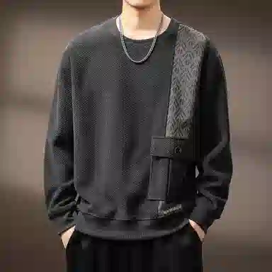 贵色 美式复古高级感提花拼接撞色圆领套头休闲时尚潮流长袖打底衫卫衣 男女同款