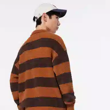 美特斯邦威 国潮条纹翻领针织长袖保暖上衣毛衣 男款