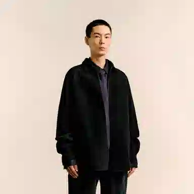 速写 羊毛毛呢简约拉链直筒厚款纯色大衣 男款 本黑