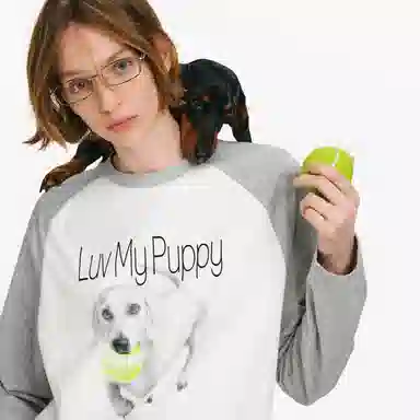 PCLP Fuzzy Dog Print Long Sleeve Tee