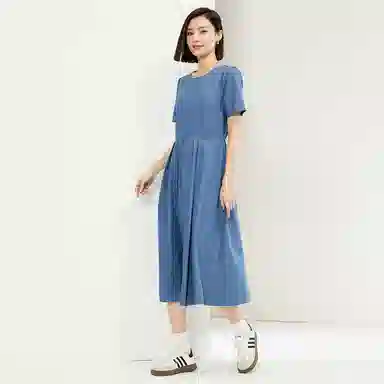 佐丹奴 纯棉水洗圆领短袖连衣裙 女款