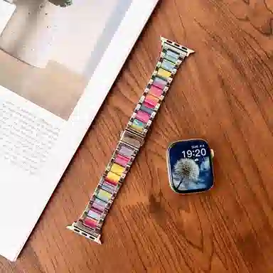 老佳 苹果适用 手表表带 金属 树脂材质 时尚树脂拼接金属表带男女通用