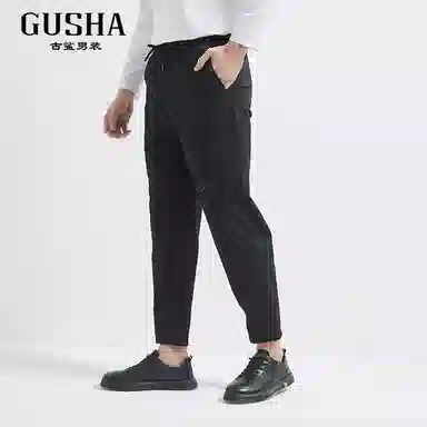 古鲨 直筒系带纯色长裤休闲裤 男款