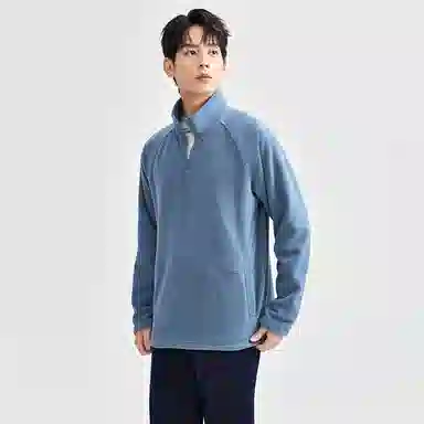 佐丹奴 摇粒绒破骨立领半开胸插肩针织宽松厚款纯色长袖卫衣 男款