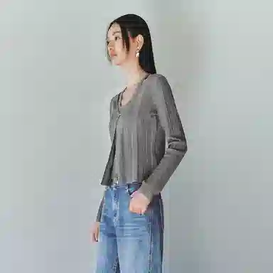 太平鸟 时尚细闪银线肌理感假两件长袖针织衫 女款