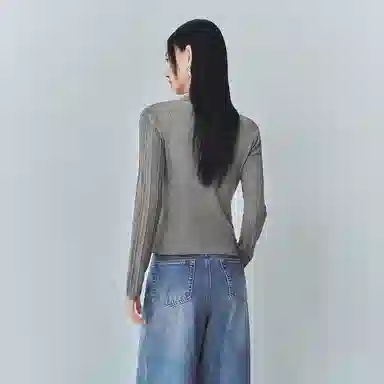 太平鸟 时尚细闪银线肌理感假两件长袖针织衫 女款