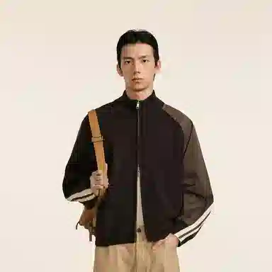 速写 拼接拉链个性舒适拼色半高领毛衣 男款