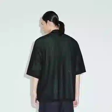 速写 条纹短款单排扣翻领短袖针织衫 男款