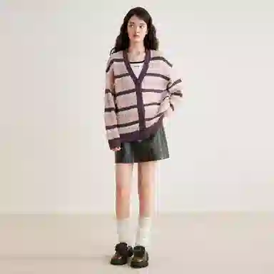 LEDIN Striped V-Neck Knit Sweater