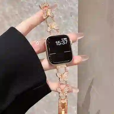 老佳 苹果适用 手表表带 金属材质 蝴蝶闪钻男女通用