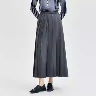 佐丹奴 垂顺高腰梭织舒适纯色气质休闲长裙 女款 岩石灰