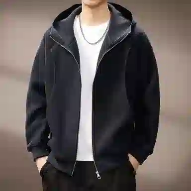 贵色 高端美式复古连帽纯色简约百搭绒感外套 男女同款