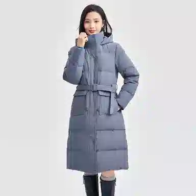 佐丹奴 腰带收腰连帽梭织长款羽绒服 女款