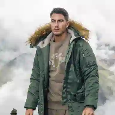 AKCLUB Vintage Quilted Hooded Coat Military Gray