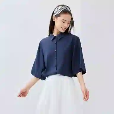 佐丹奴 纯色休闲梭织五分袖衬衫 女款