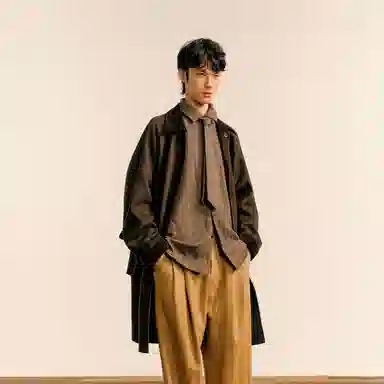 速写 毛呢复古设计时尚剪裁休闲中长款大衣 男款